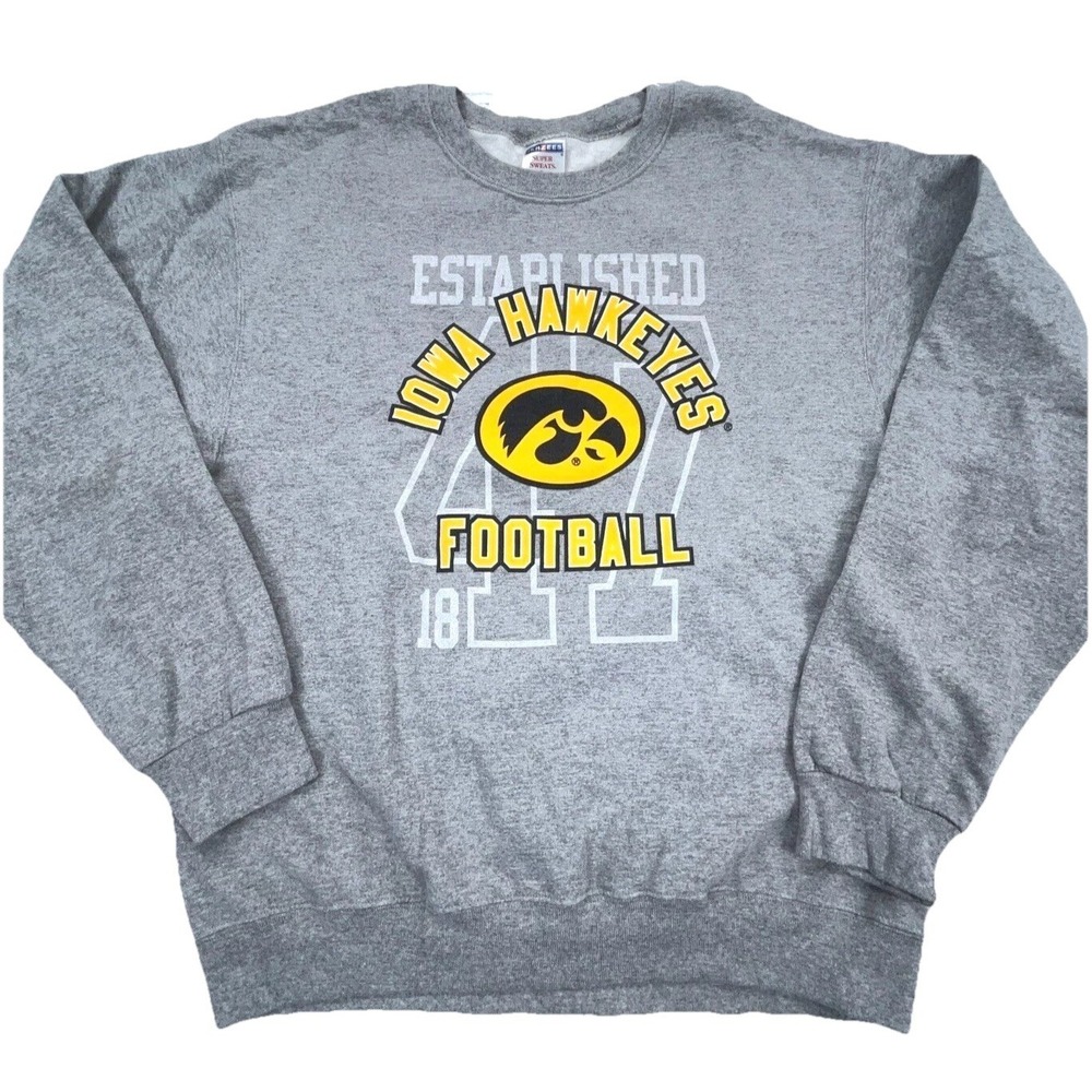 Iowa Hawkeyes Sweatshirt Men Medium Gray Yellow Crew Neck‎ Sweater VTG Y2K 00s *